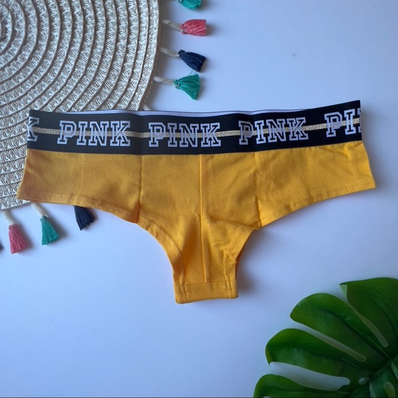 Victoria's Secret PINK Logo Cheekster Panty Gold Glow XS NEW - Picture 3 of 4